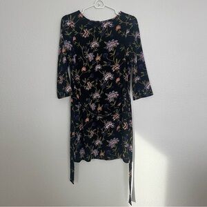 H&M Black Floral 3/4 Sleeve Mini Dress